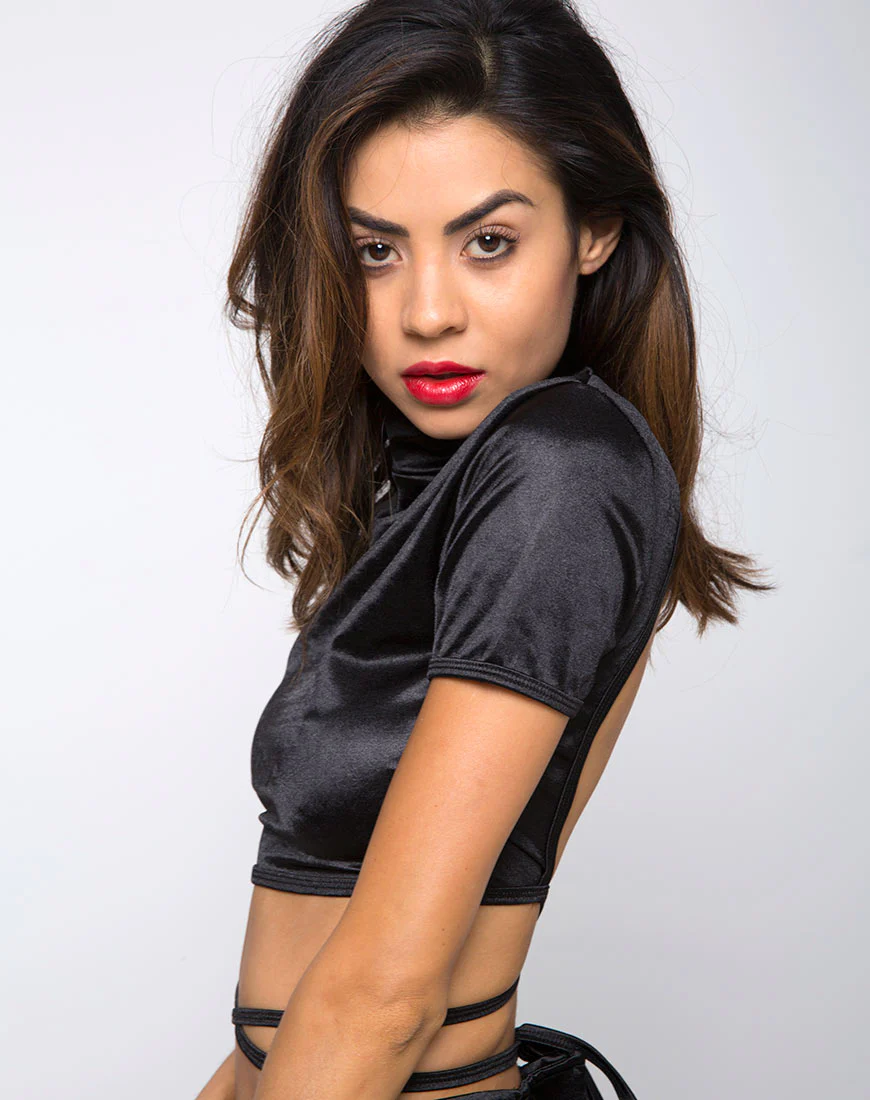 Jacki Top in Satin Spandex Black - Awmao