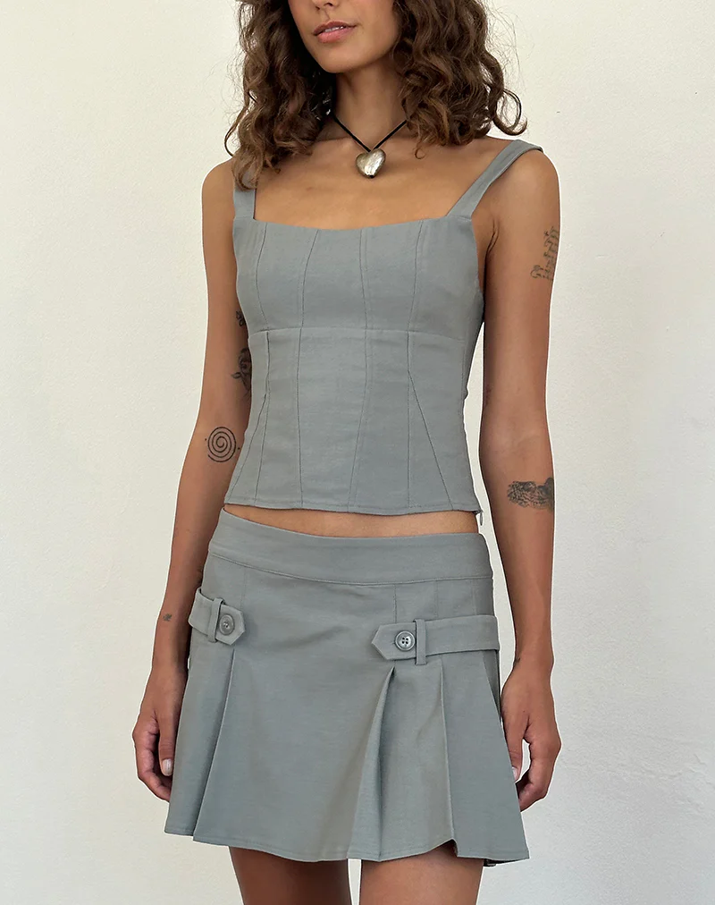 Ahanu Pleated Mini Skirt in Grey - Awmao