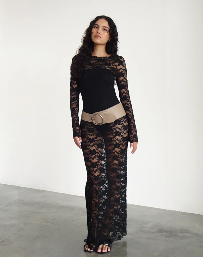 Sophie Unlined Maxi Dress in Black Jasmine Lace - Awmao