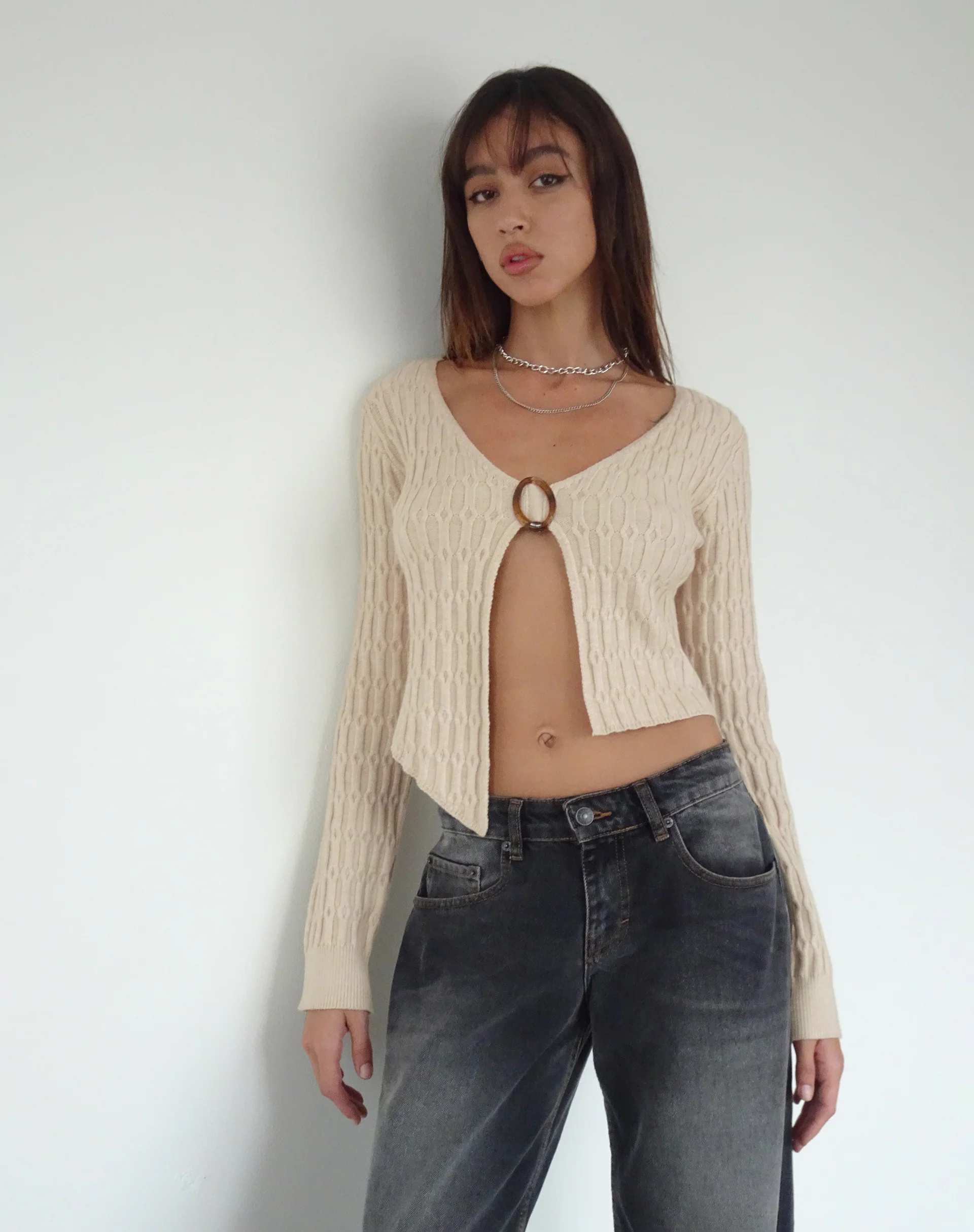 Mohara Long Sleeve Butterfly Top in Neutral Knit - Awmao