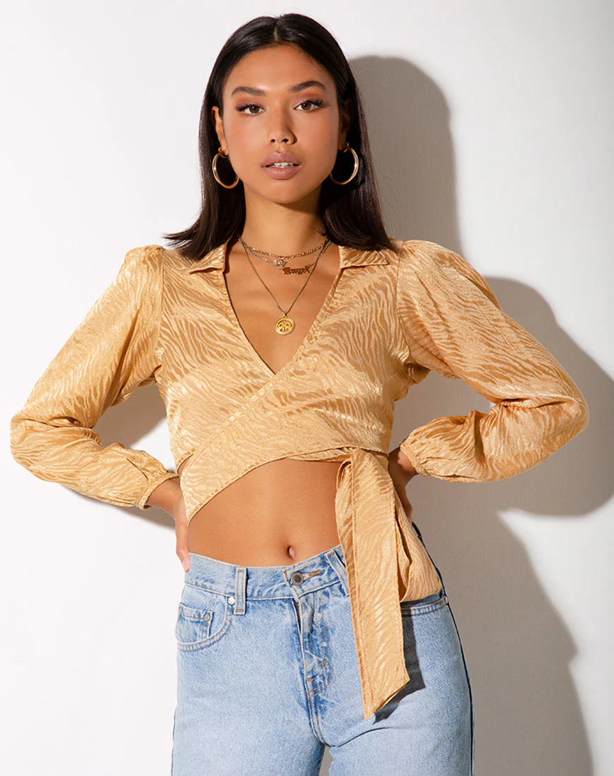 Briza Crop Top in Satin Zebra Caramel - Awmao