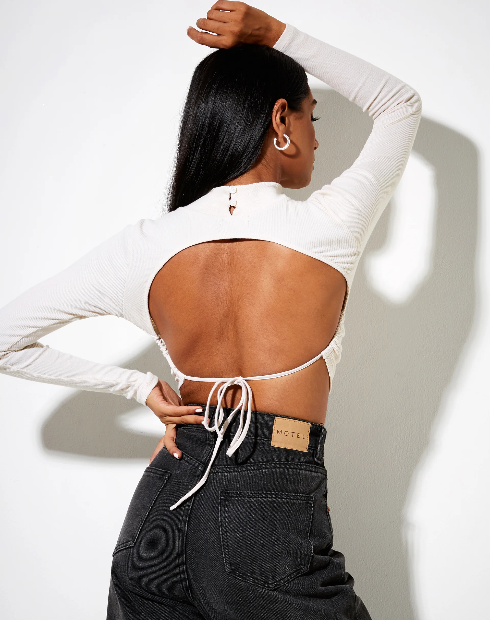 Quelia Crop Top in Rib Winter White 'Amore' Embro - Awmao