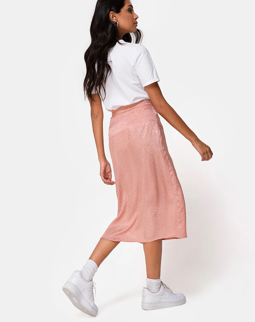 Saika Skirt in Satin Cheetah Dusty Pink - Awmao