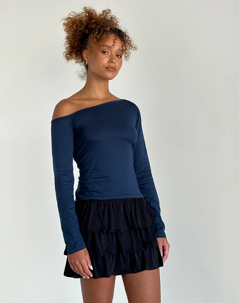 Ledez Asym Slouchy Top in Navy Tissue - Awmao