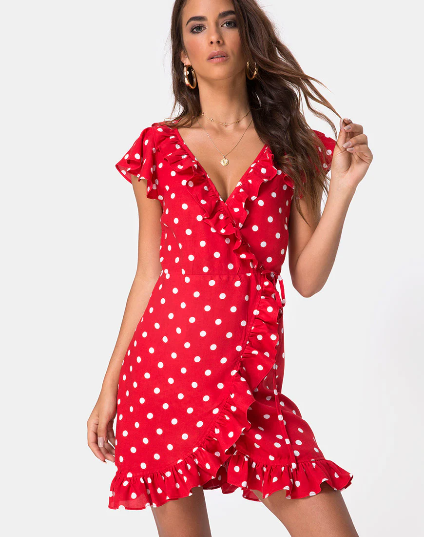 Rica Skater Dress in Medium Polka Red and White - Awmao
