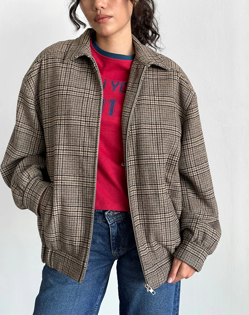 Kassira Jacket in Tonal Brown Check - Awmao