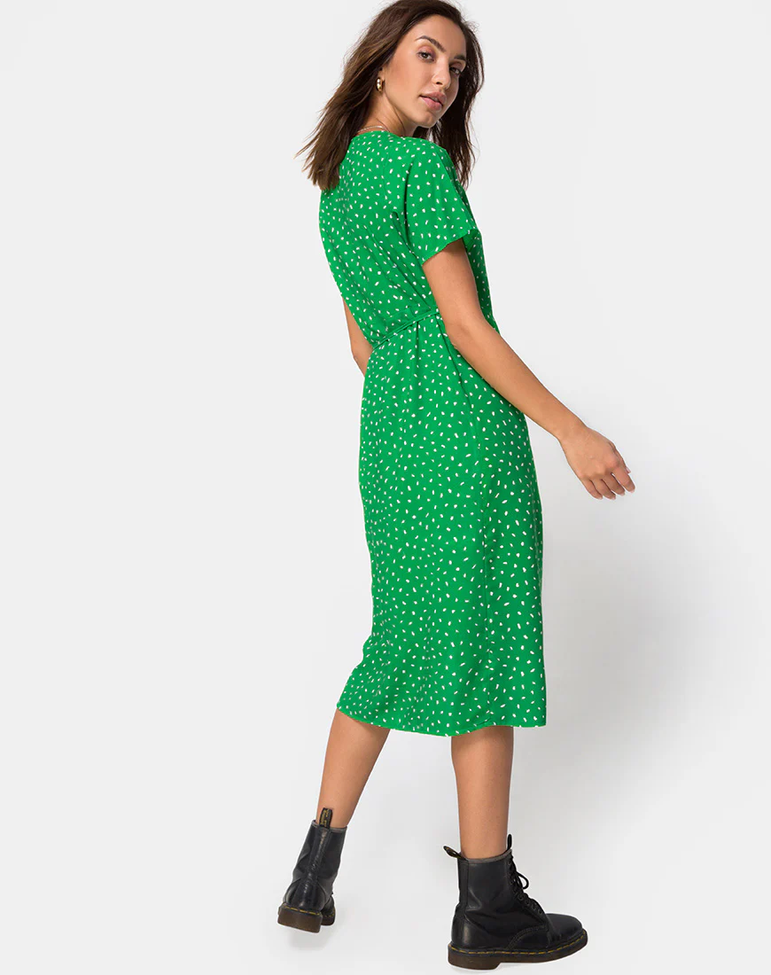 Trasti Wrap Dress in Mini Diana Dot Green - Awmao