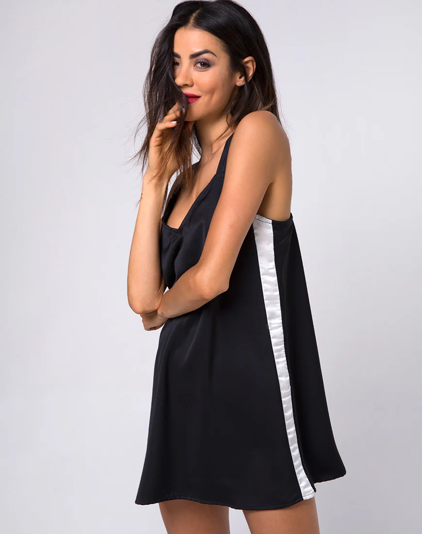 Rona Slip Dress in Black with Ivory Stripe - Awmao