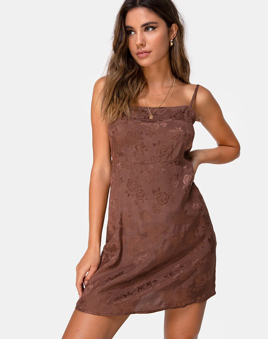 Boyasly Slip Dress in Satin Rose Chocolate - Awmao