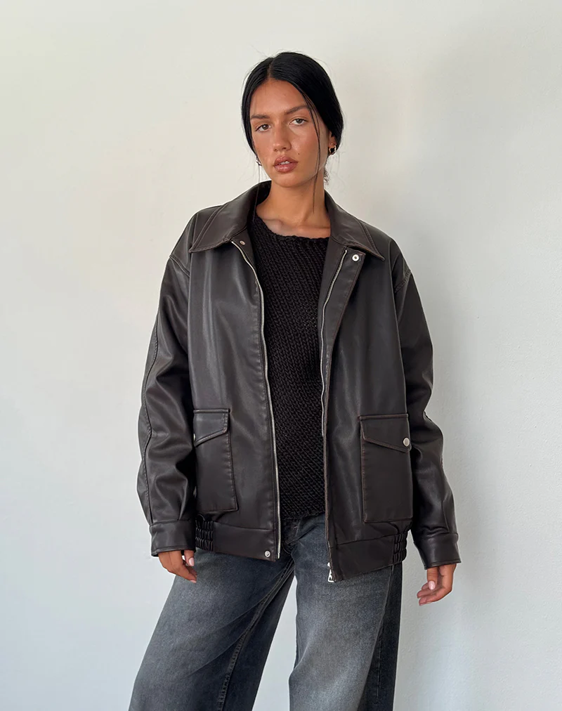 Tobias Jacket in PU Dark Chocolate - Awmao