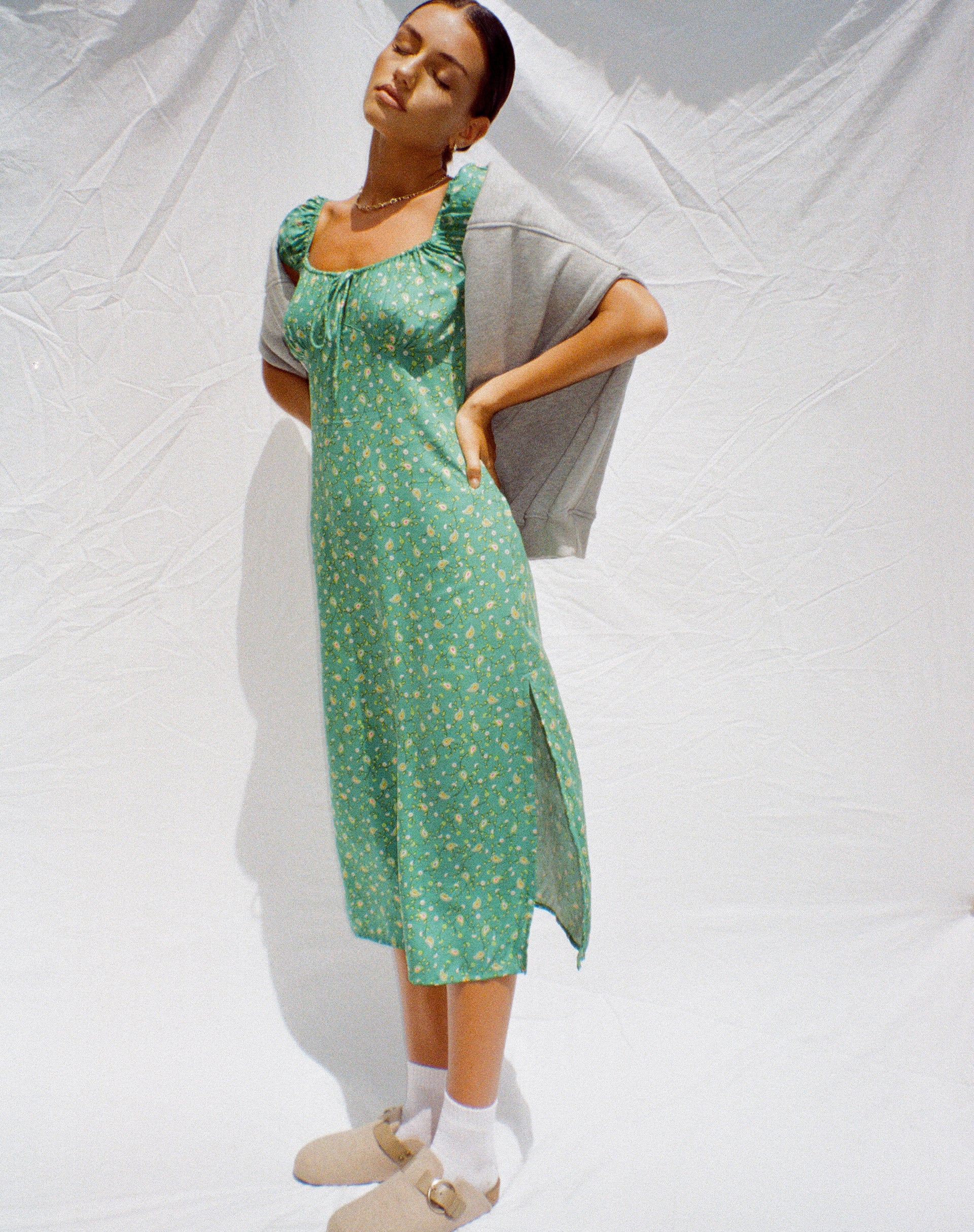 Lona Midi Dress in Paisley Fun Green - Awmao