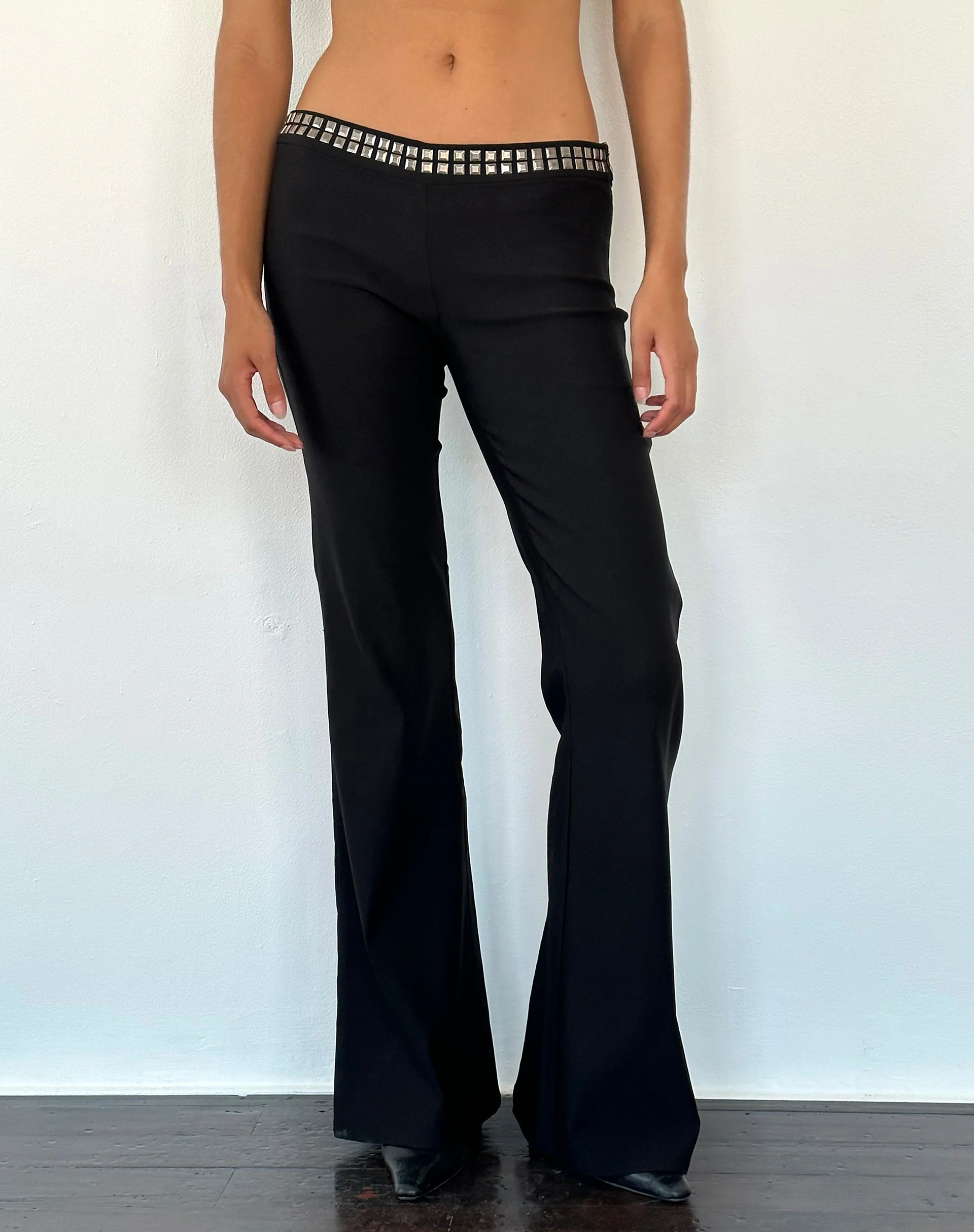 Macias Studded Flared Trousers in Black Tailoring - Awmao