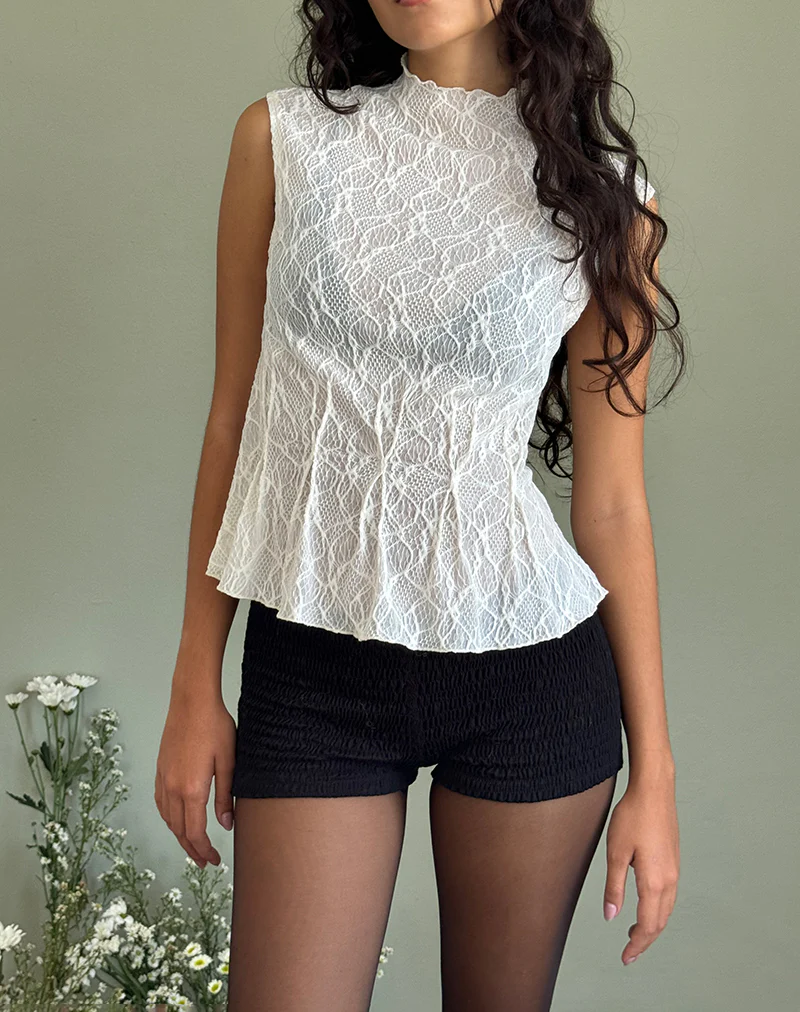 Kimbra Sleeveless Top in Crinkle Ivory - Awmao