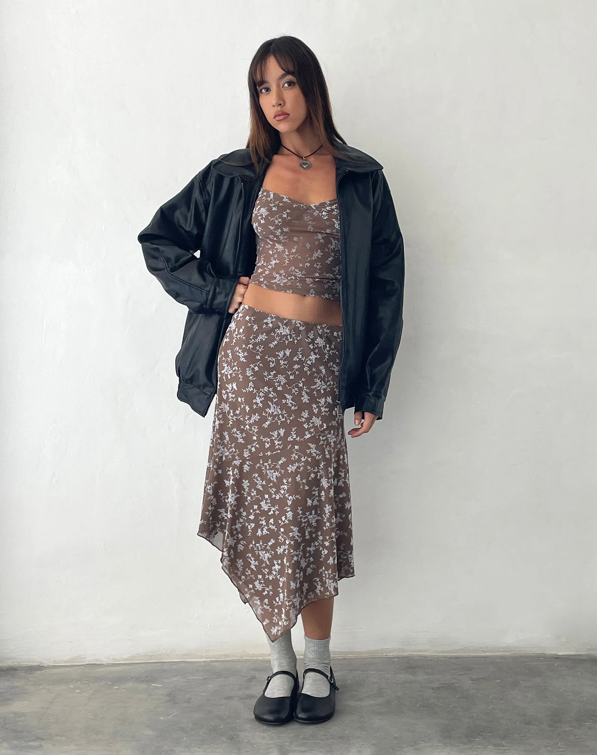 Cinta Low Rise Midi Skirt in Botanist Flock Dark Taupe - Awmao