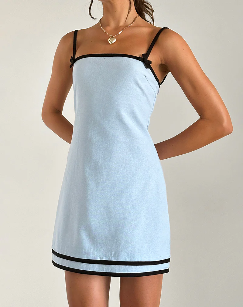 Plasina Mini Dress in Linen Blue - Awmao