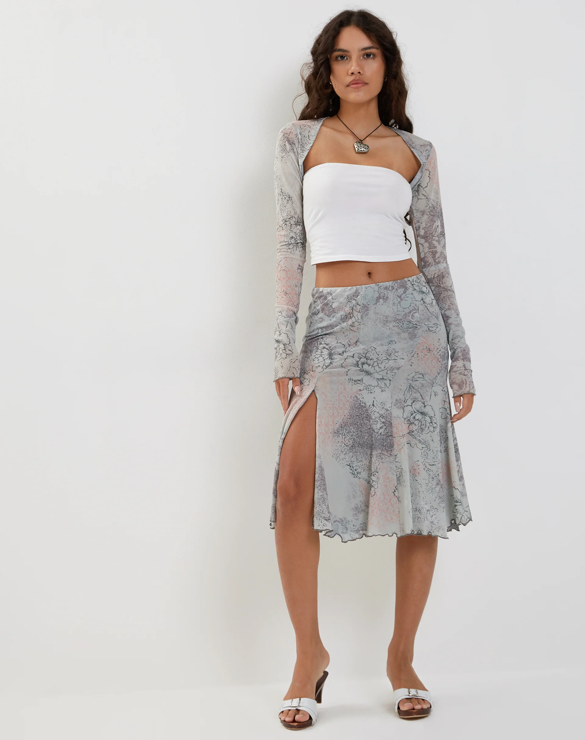Sloane Midi Skirt in Pastel Floral Lace - Awmao