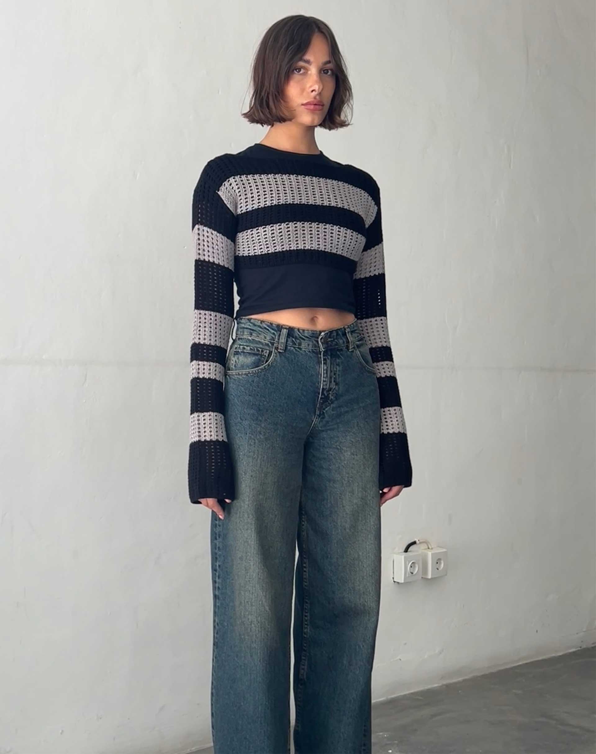 Ozzy Bolero Top in Black Grey - Awmao