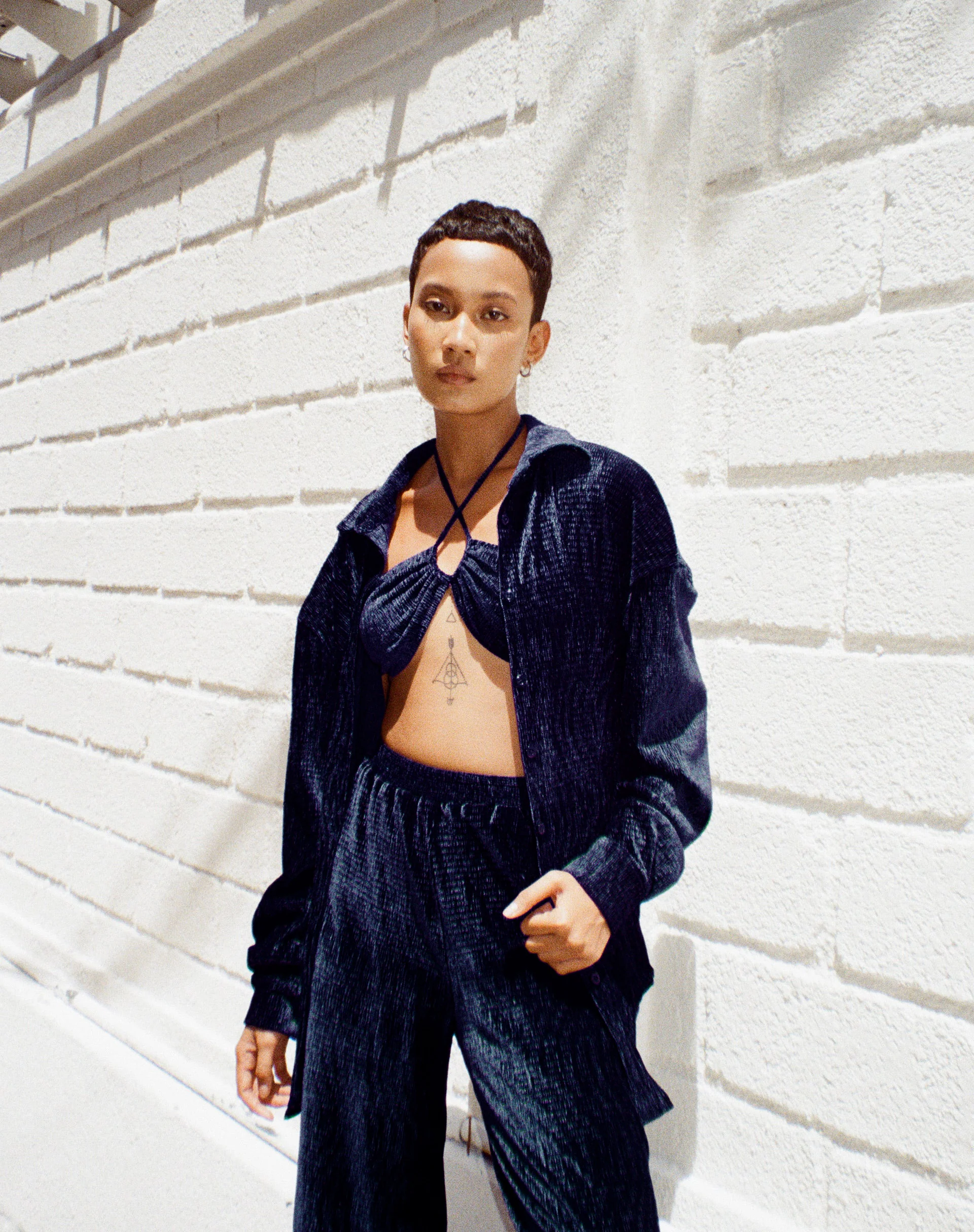 Dael Oversized Shirt in Velvet Navy - Awmao