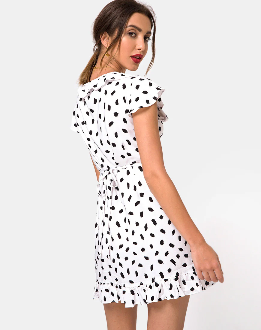 Rica Dress in Diana Dot White - Awmao