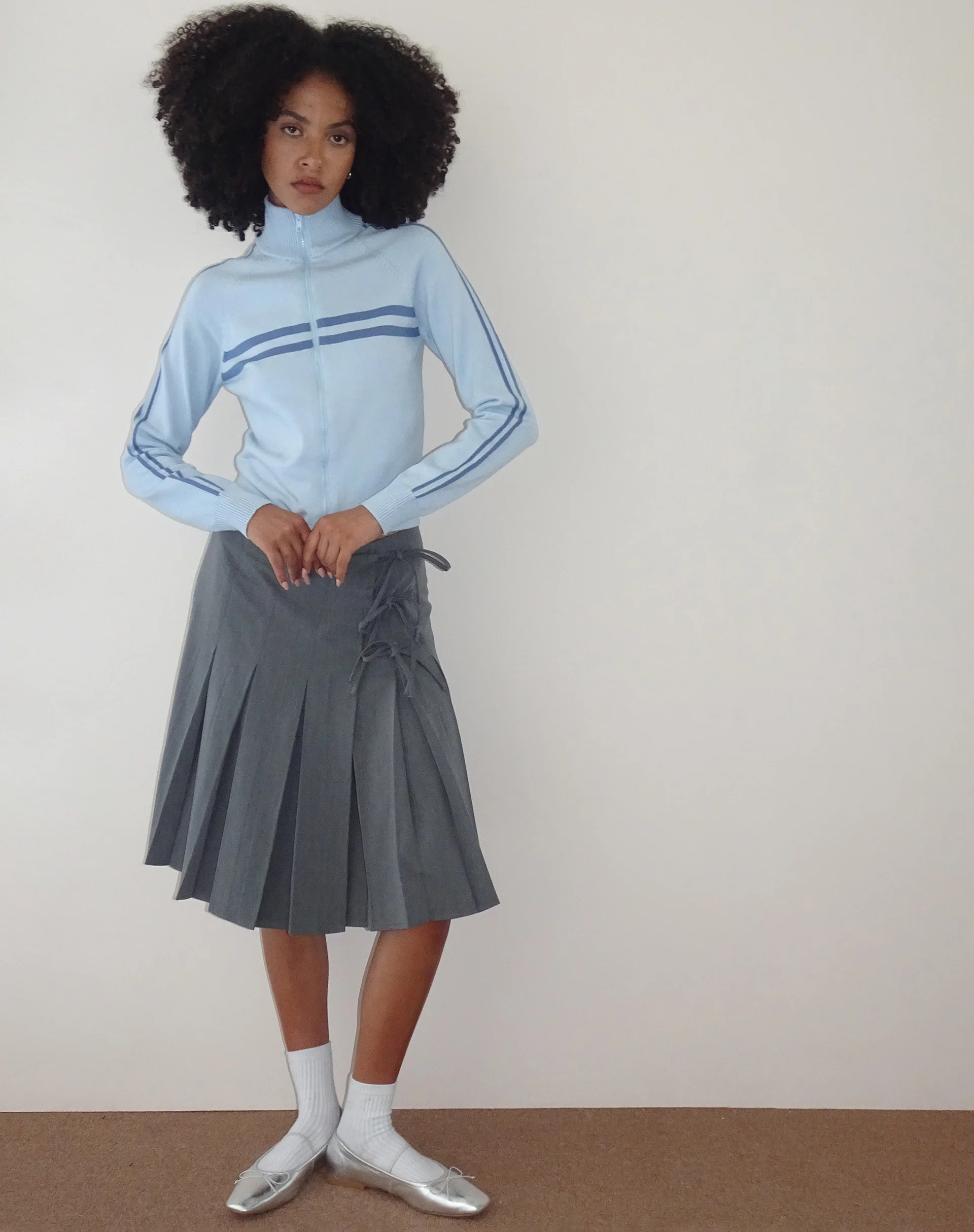 Talisa Sporty Zip Through Jacket in Knit Light Blue - Awmao
