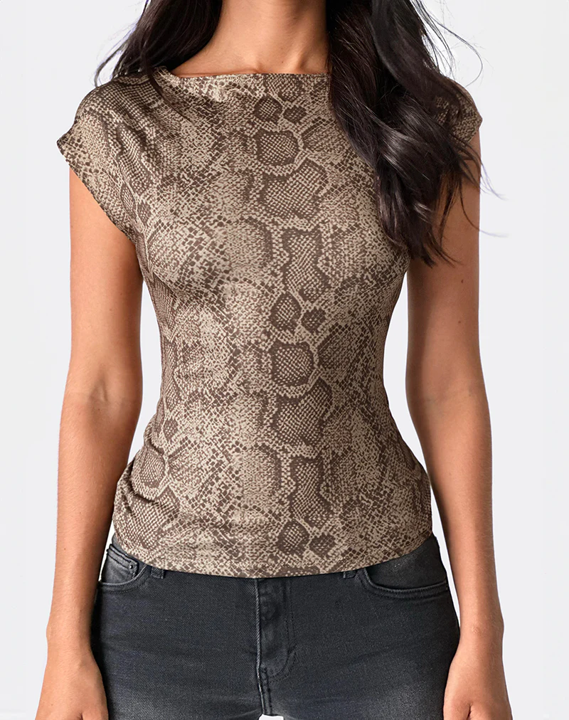 Nova Top in Brown Snake Print - Awmao