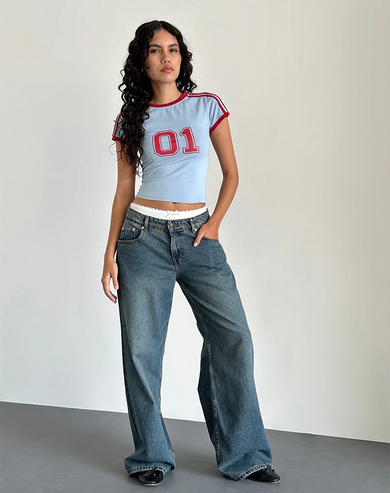 Salda Tee in Nantucket Blue with Adrenaline Red Binding - Awmao