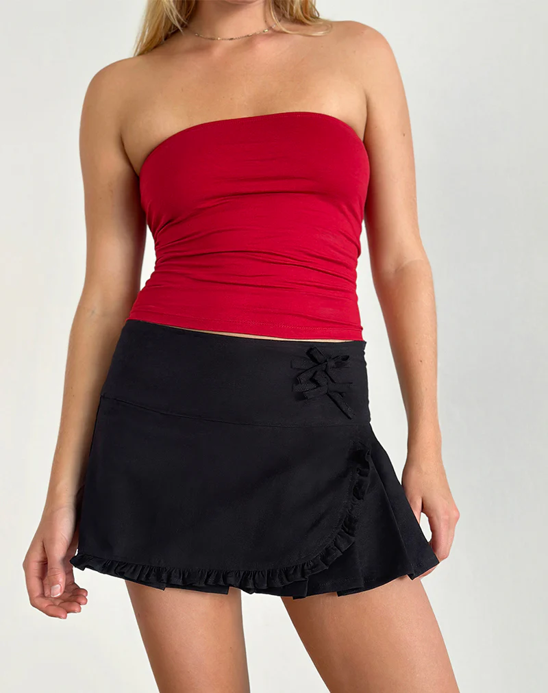 Monana Wrap Micro Skirt in Plain Black - Awmao