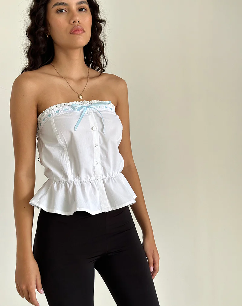 Zar Ribbon Tube Top in White - Awmao