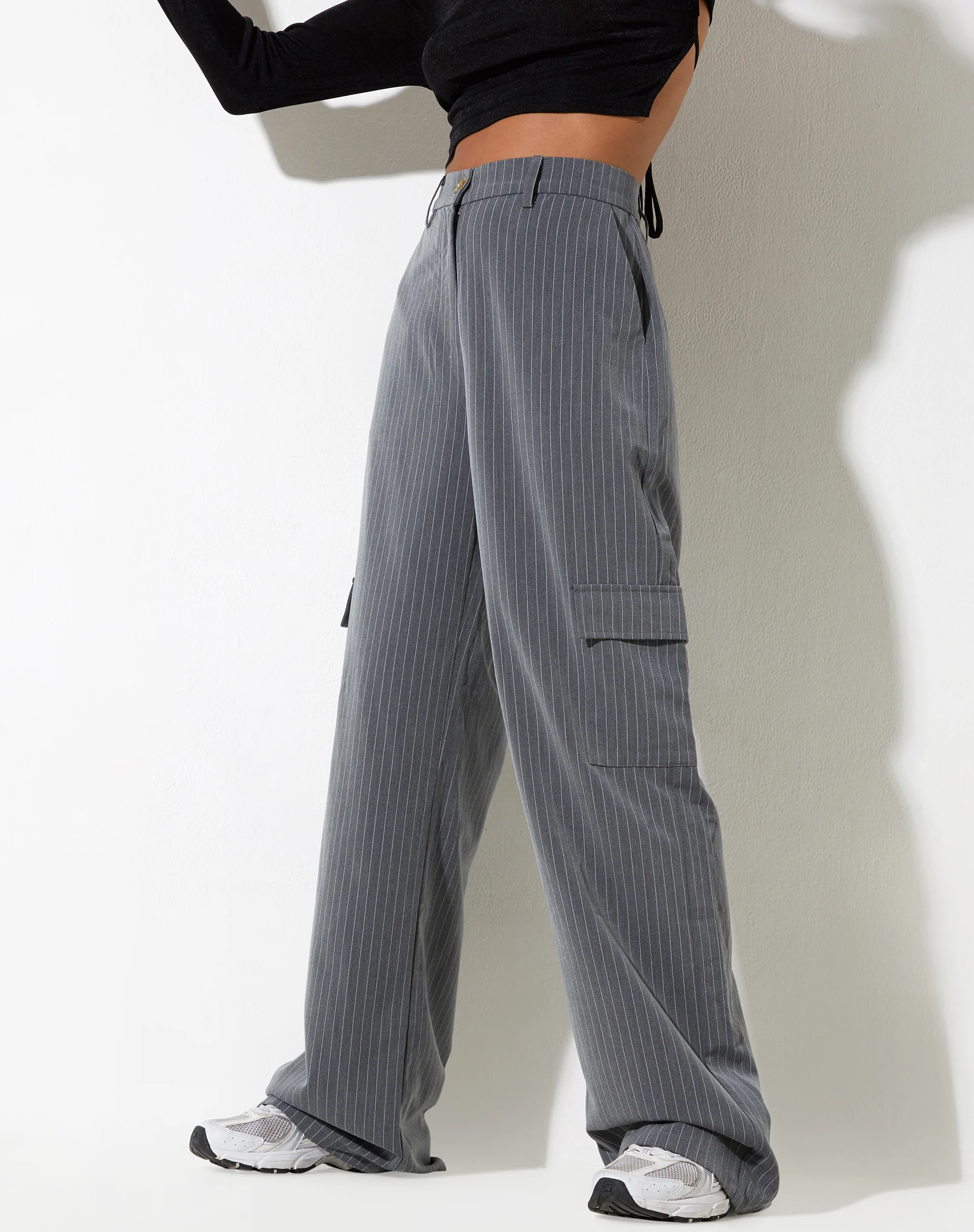 Abba Cargo Trouser in Pinstripe Grey - Awmao