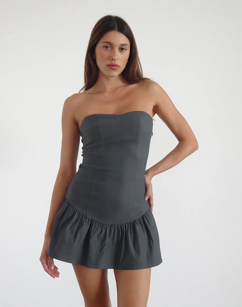 Sabina Bandeau Mini Dress in Charcoal Grey - Awmao