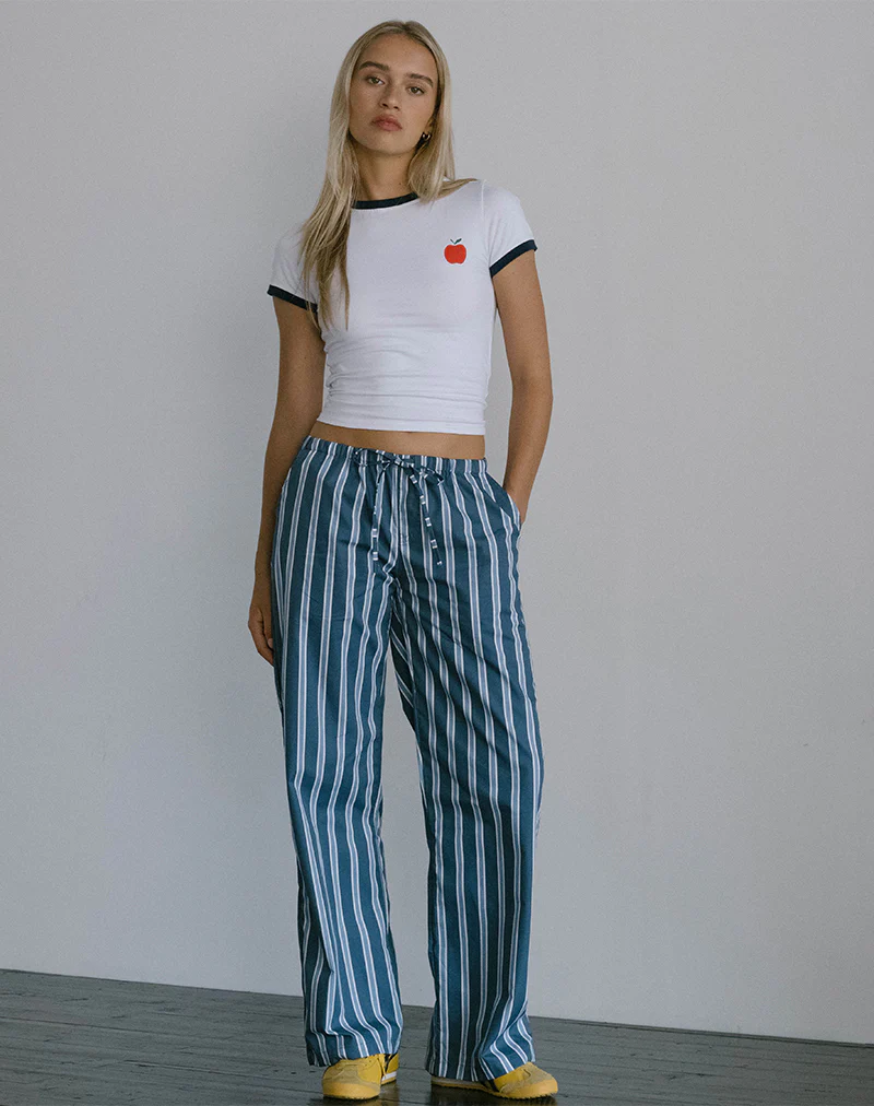 Lirura Trouser in Poplin Formal Stripe Navy - Awmao