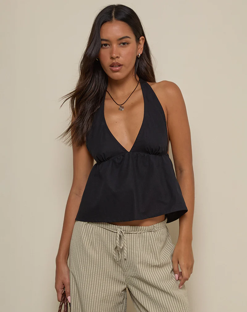 Eldana Halterneck Top in Black - Awmao