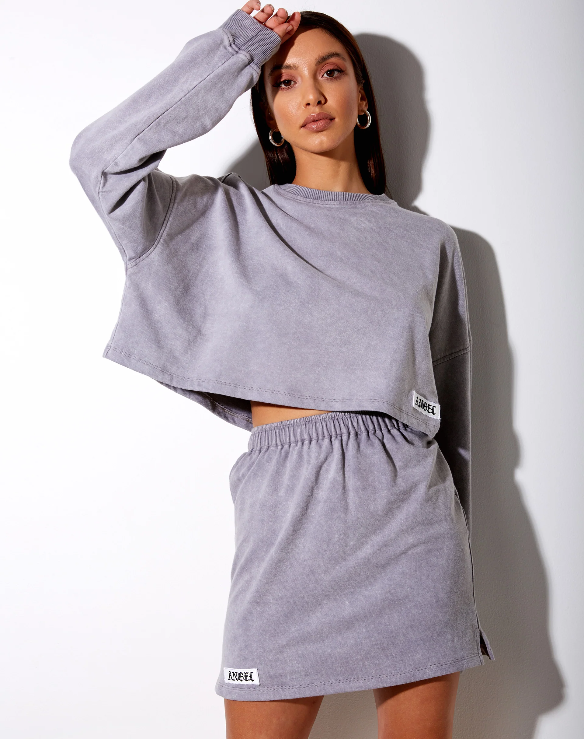 Sami Mini Skirt in Grey Wash 'Angel' Embro Label - Awmao