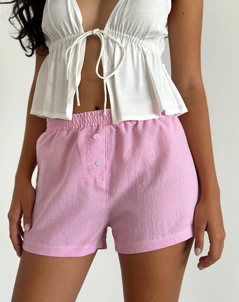 Voir Short in Poplin Gingham Pink - Awmao