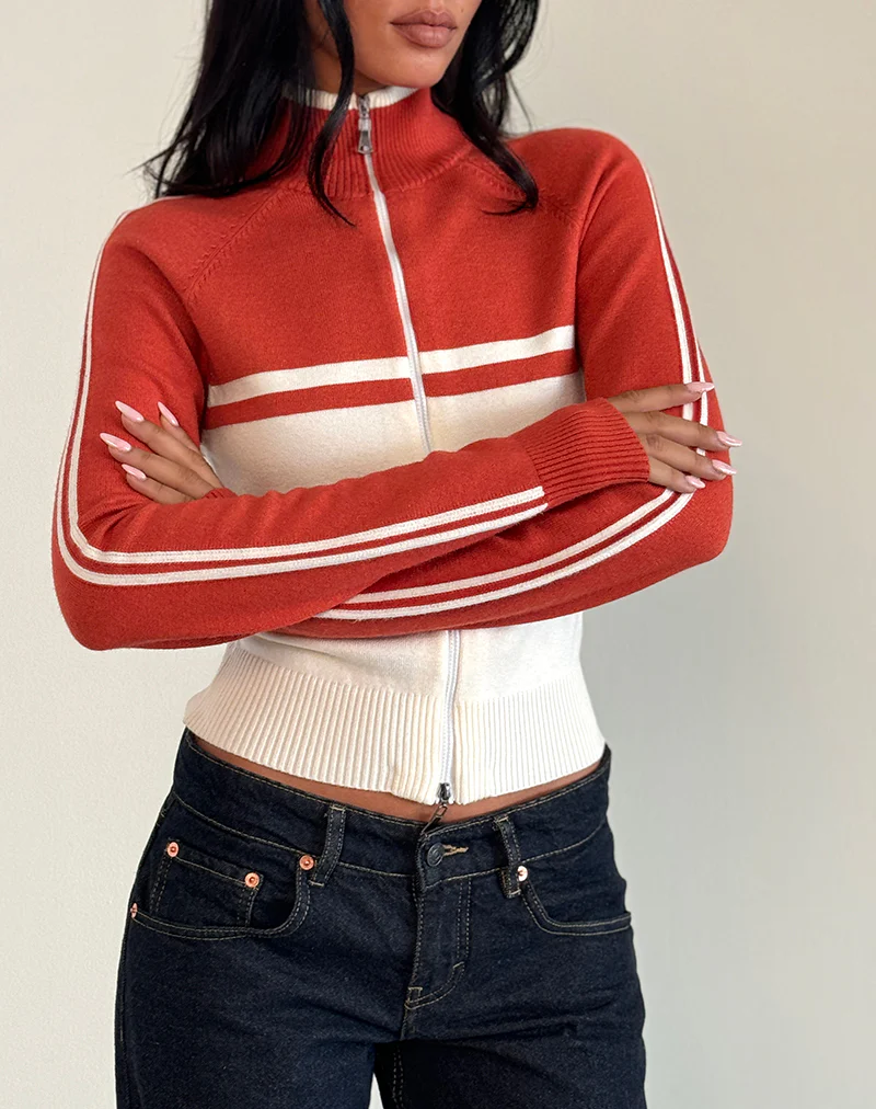 Talya Jacket in Panel Red with White - Awmao