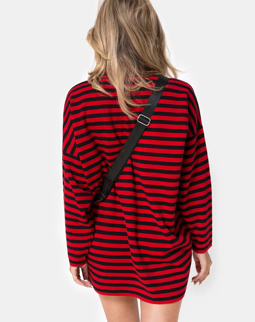 Neivie Jumper in Stripe Horizontal Black / Red - Awmao