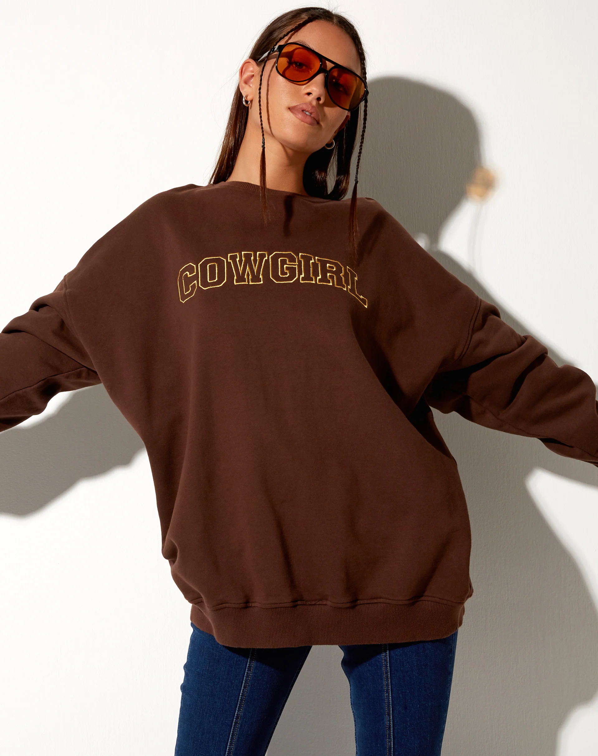 Glo Sweatshirt in Deep Mahogany with 'Cowgirl' Gold Embro - Awmao