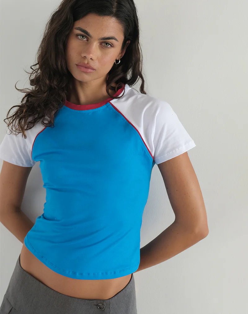 Nagita Racer Top in Aqua Blue with Red Binding - Awmao