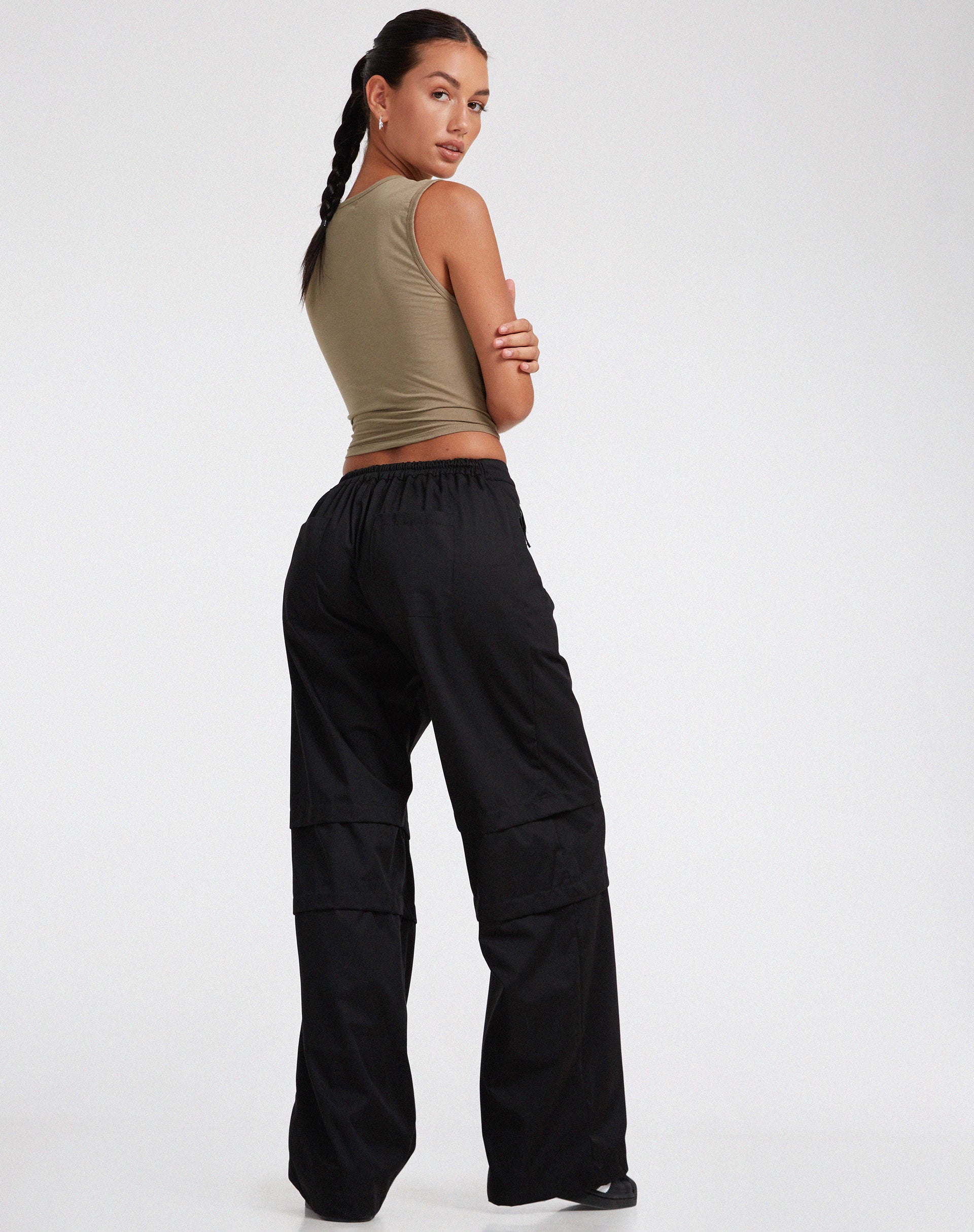Eilid Wide Leg Trouser in Drill Black - Awmao