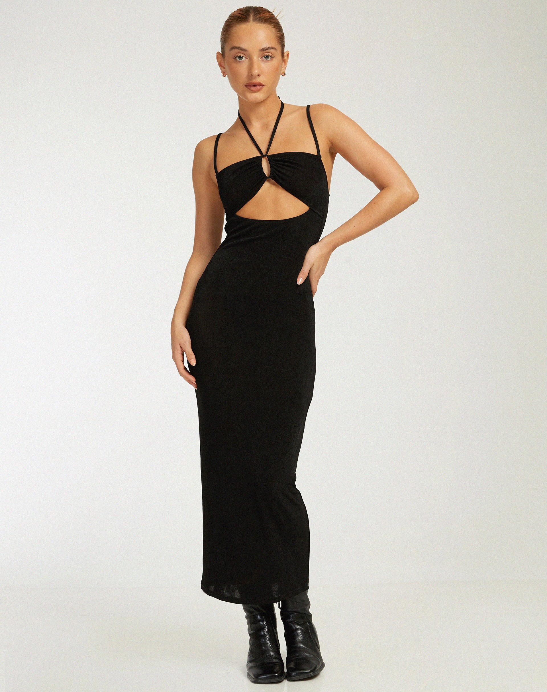 Nayara Cut Out Maxi Dress in Black - Awmao