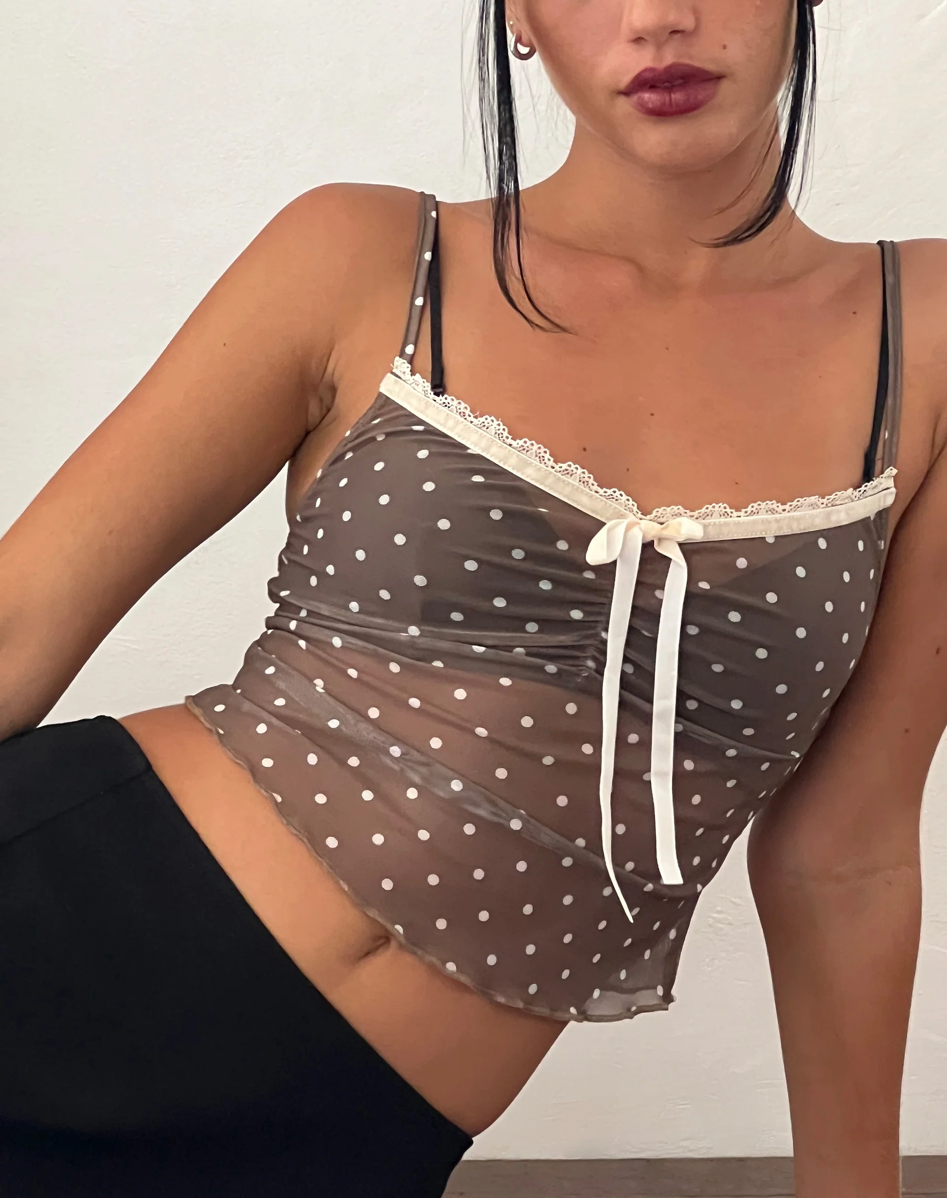 Norde Cami Top in Brown and White Polka - Awmao