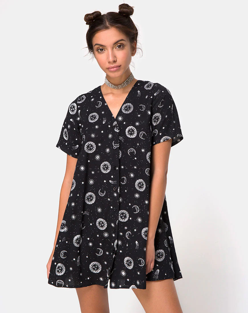 Crosena Swing Dress in Small Celestial Black X Princess Polly - Awmao