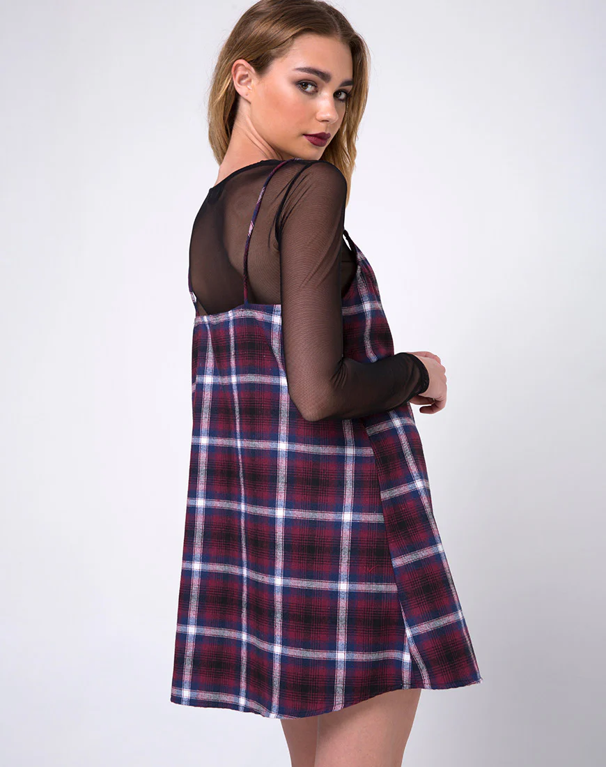 Sanna Slip Dress in Black Red White and Navy Plaid - Awmao