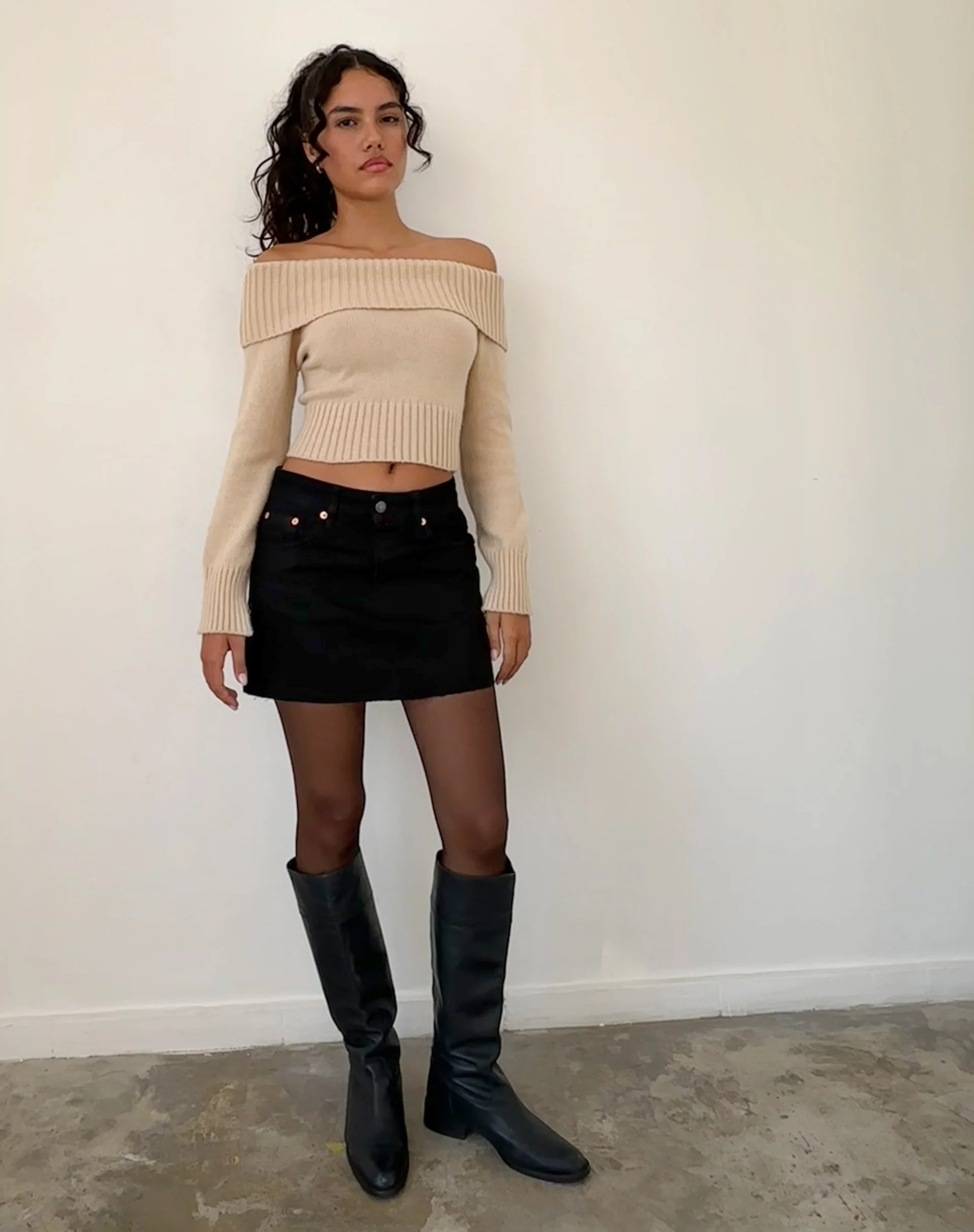 Denim Mini Skirt in Rinse Black - Awmao