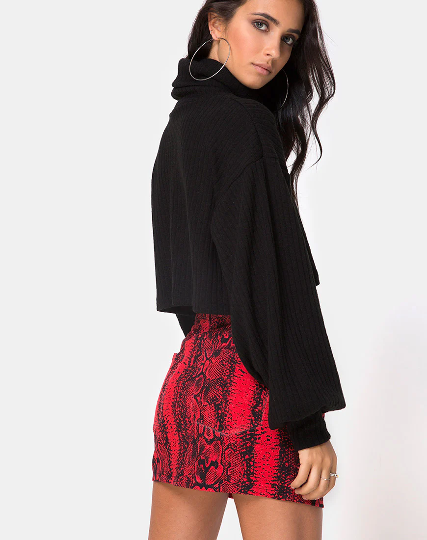 Mini Broomy Skirt in Red Snake - Awmao