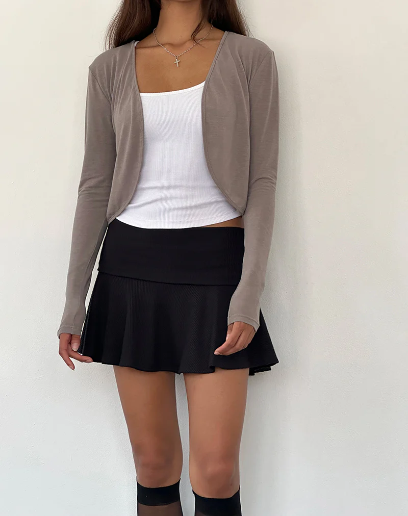 Despina Knitted Long Sleeve Shrug in Warm Grey - Awmao