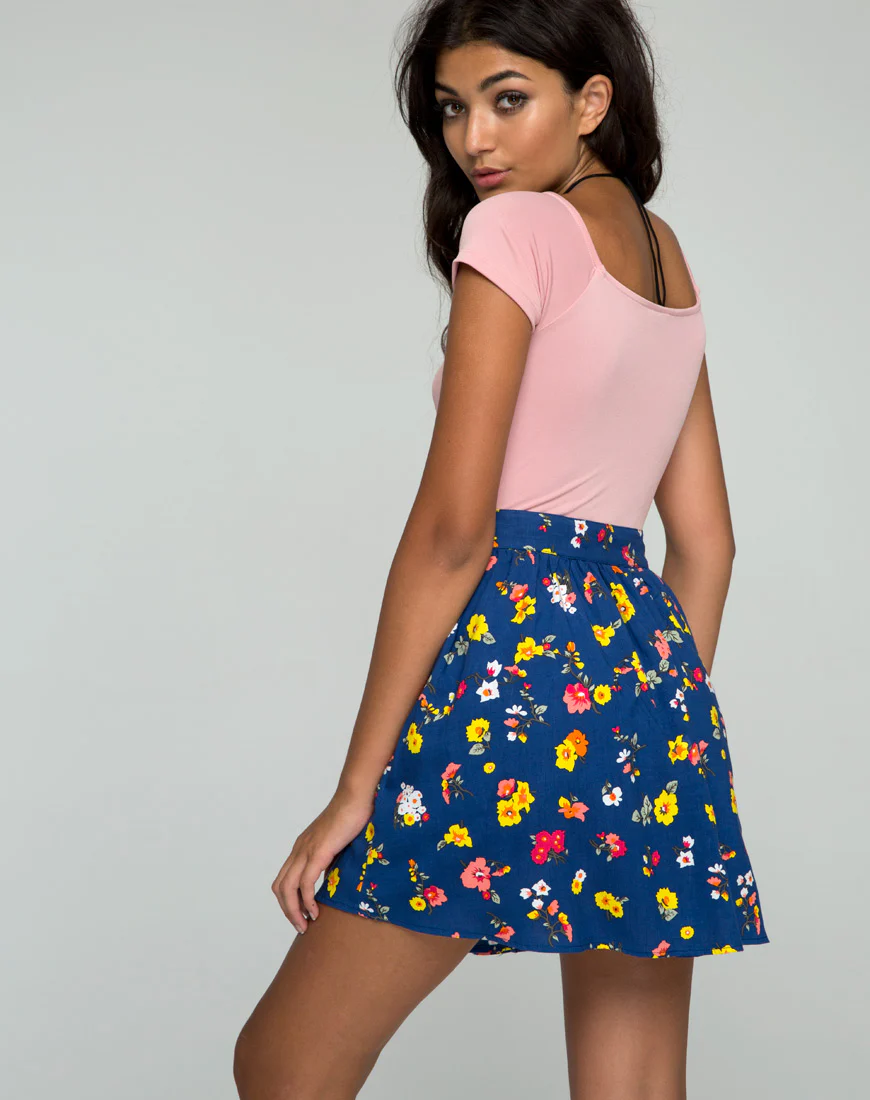 Thione Skater Skirt in Fleur Navy - Awmao