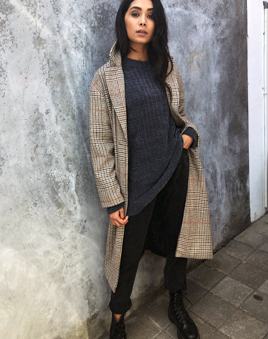 Duster Longline Coat in Glenn Check Natural - Awmao