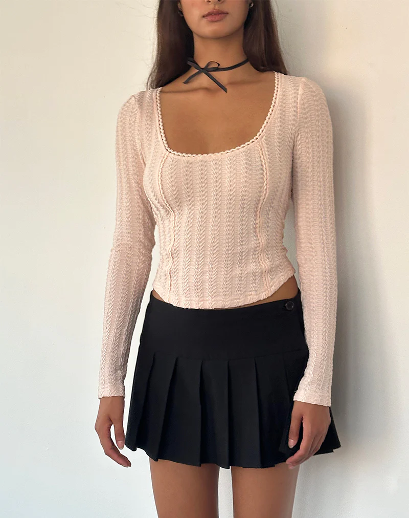 Melissa Textured Long Sleeve Top in Light Peach - Awmao
