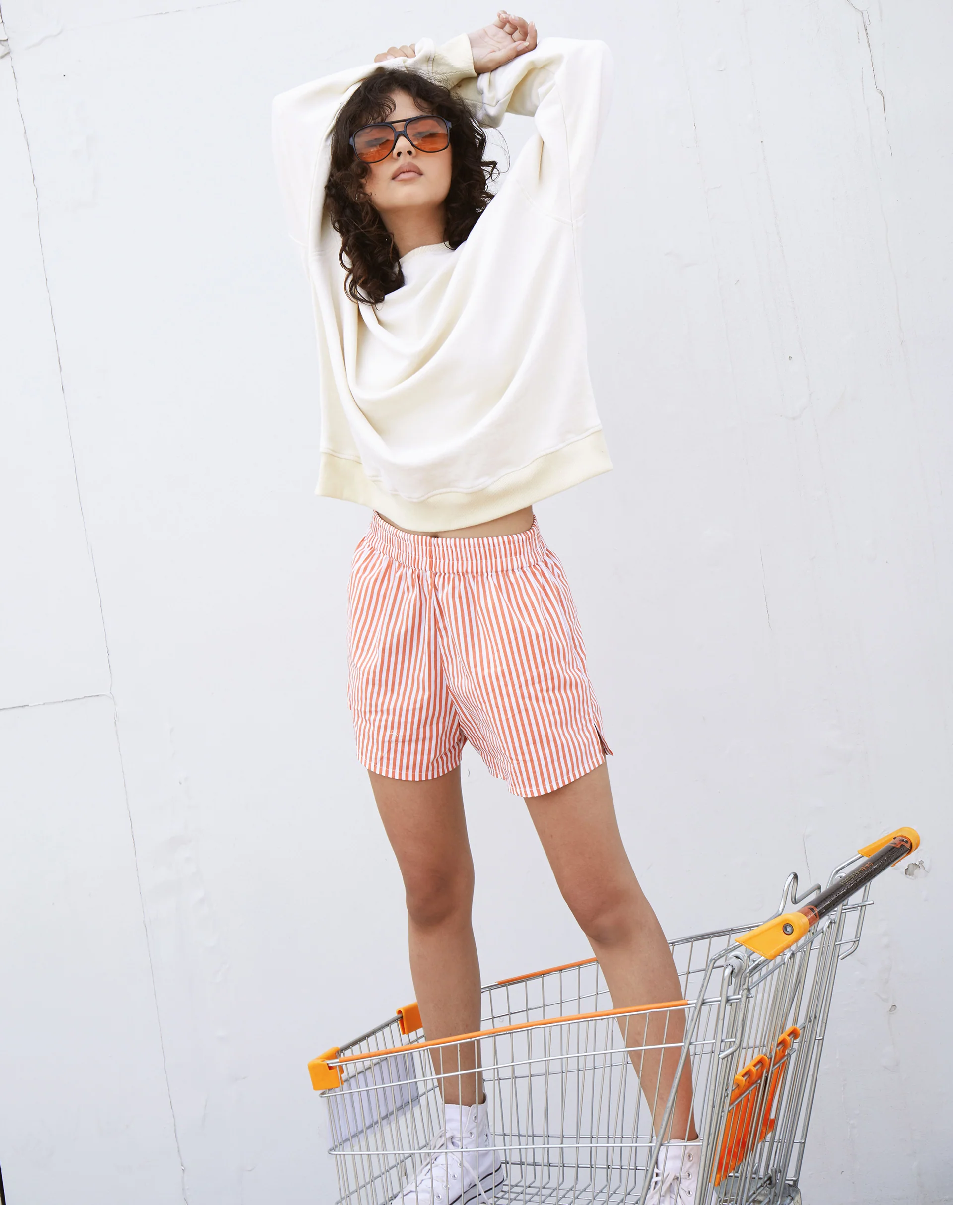 Lala Shorts in Vertical Stripe Orange - Awmao